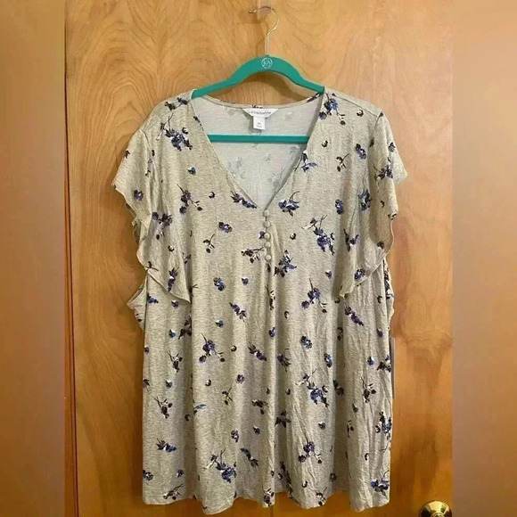 Liz Claiborne Top Beige Floral Turtle Dove Size 3x NWT - Picture 2 of 10
